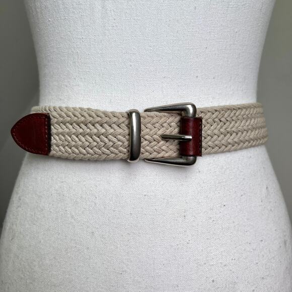 Vintage 90s woven‎ preppy minimalist Italian leather belt beige brown s/m - Picture 1 of 8